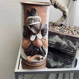 🤠 Vtg SIGNED Mahon Pottery Stoneware Beer Mug Stein Smoking Cowboy Ugly Face Mug